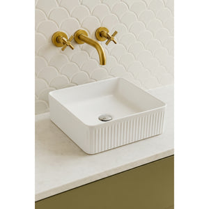 VITO ATHENA FLUTED SQUARE ABOVE COUNTER BASIN MATTE WHITE 375MM