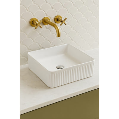 VITO ATHENA FLUTED SQUARE ABOVE COUNTER BASIN MATTE WHITE 375MM