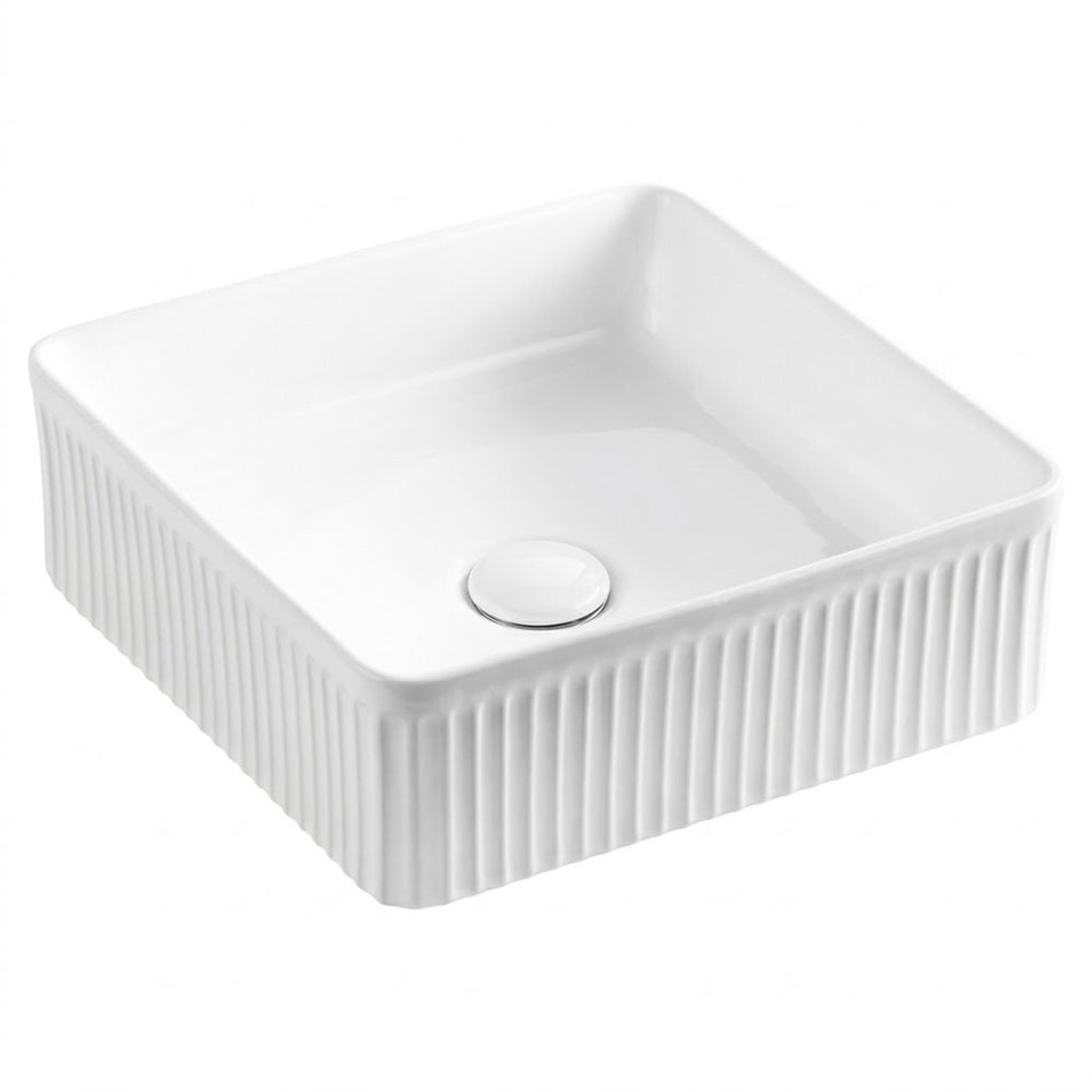 VITO ATHENA FLUTED SQUARE ABOVE COUNTER BASIN MATTE WHITE 375MM