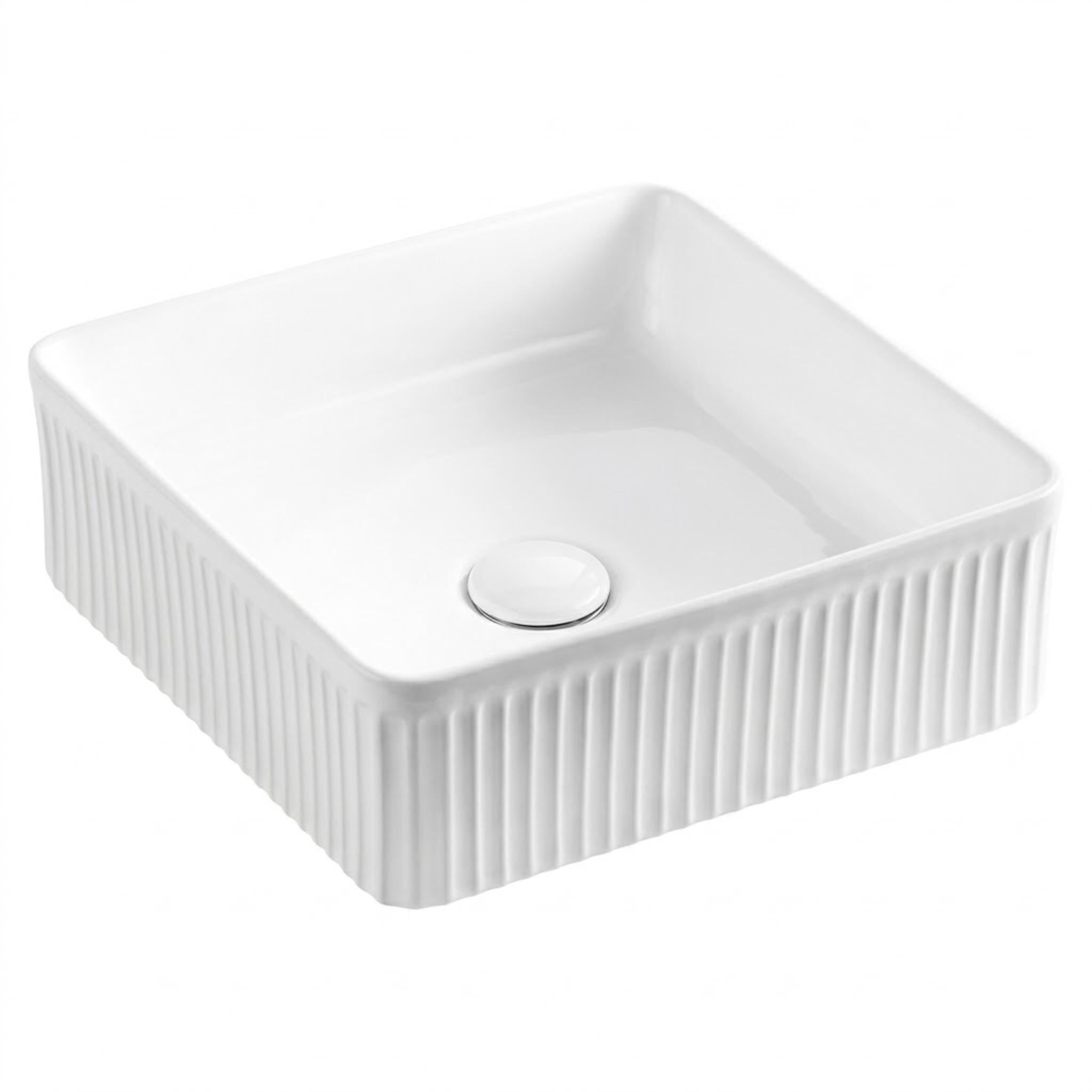 VITO ATHENA FLUTED SQUARE ABOVE COUNTER BASIN MATTE WHITE 375MM