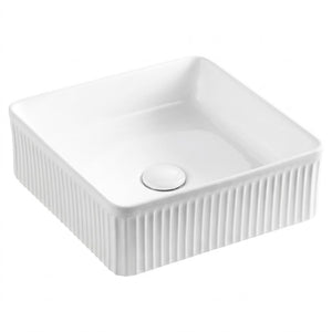 VITO ATHENA FLUTED SQUARE ABOVE COUNTER BASIN MATTE WHITE 375MM