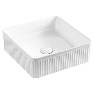 VITO ATHENA FLUTED SQUARE ABOVE COUNTER BASIN MATTE WHITE 375MM