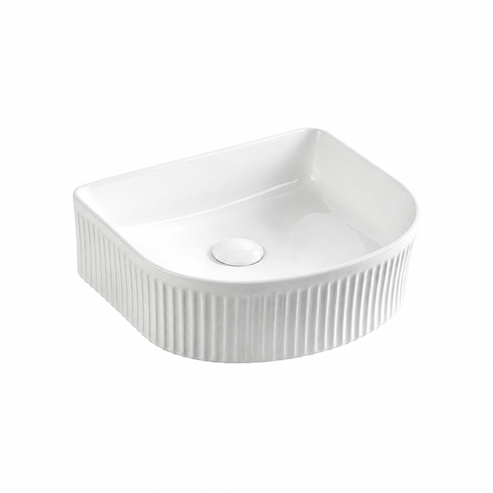 VITO ATHENA FLUTED ARCH PREMIUM CERAMIC ABOVE COUNTER BASIN GLOSS WHITE 400MM