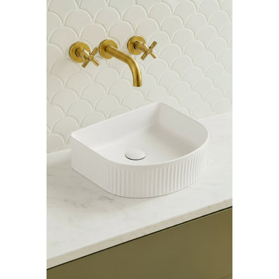 VITO ATHENA FLUTED ARCH PREMIUM CERAMIC ABOVE COUNTER BASIN MATTE WHITE 400MM