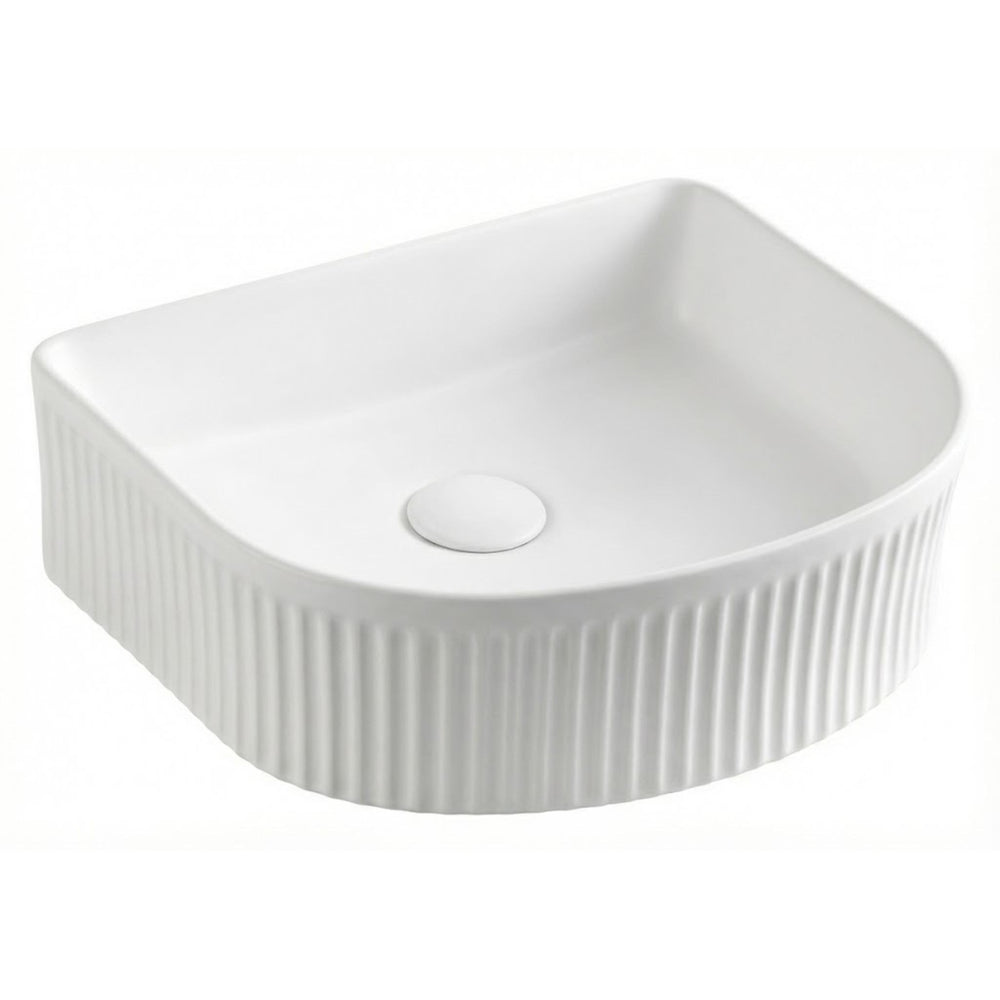VITO ATHENA FLUTED ARCH PREMIUM CERAMIC ABOVE COUNTER BASIN MATTE WHITE 400MM