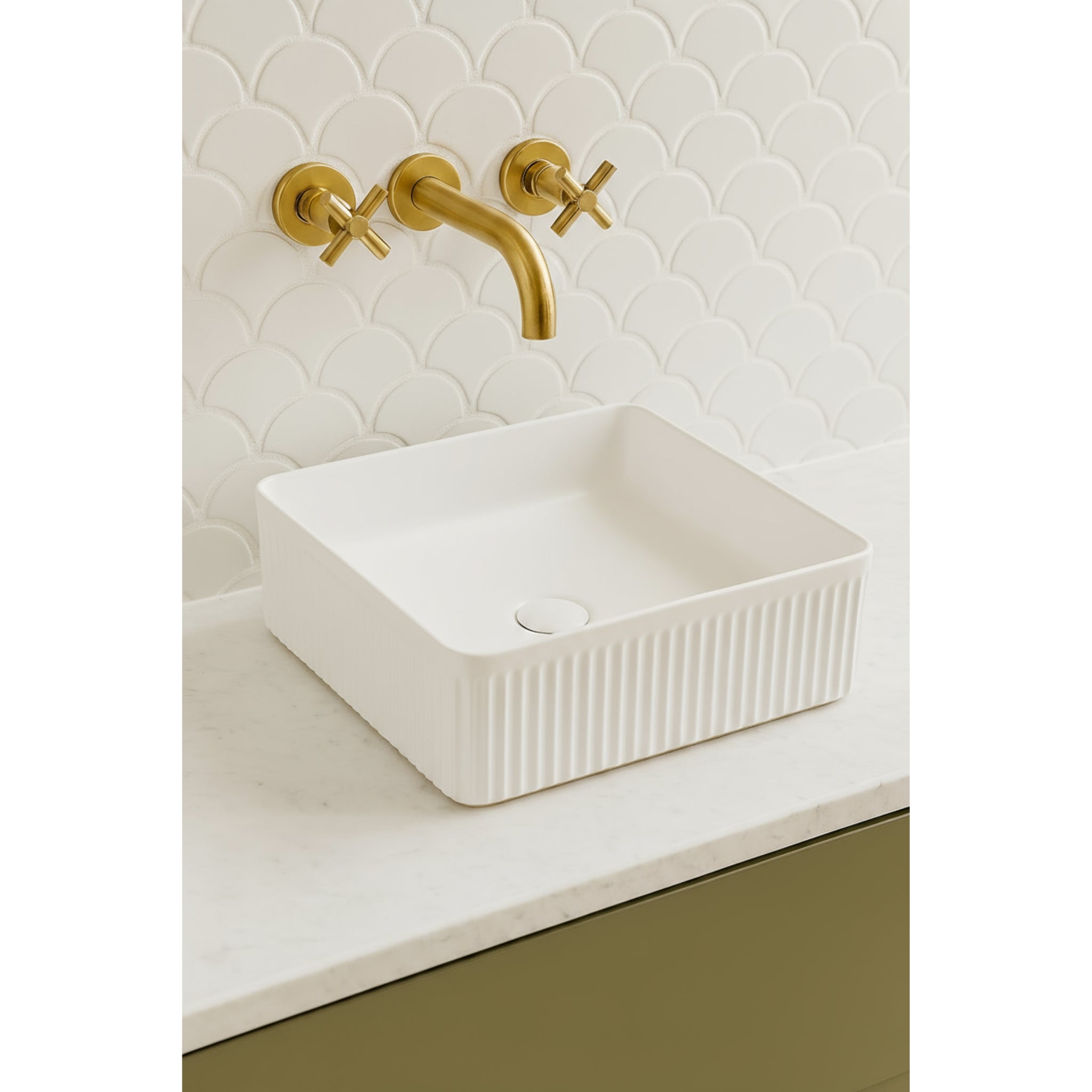 VITO ATHENA FLUTED SQUARE ABOVE COUNTER BASIN GLOSS WHITE 400MM