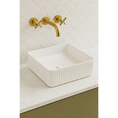 VITO ATHENA FLUTED SQUARE ABOVE COUNTER BASIN GLOSS WHITE 400MM