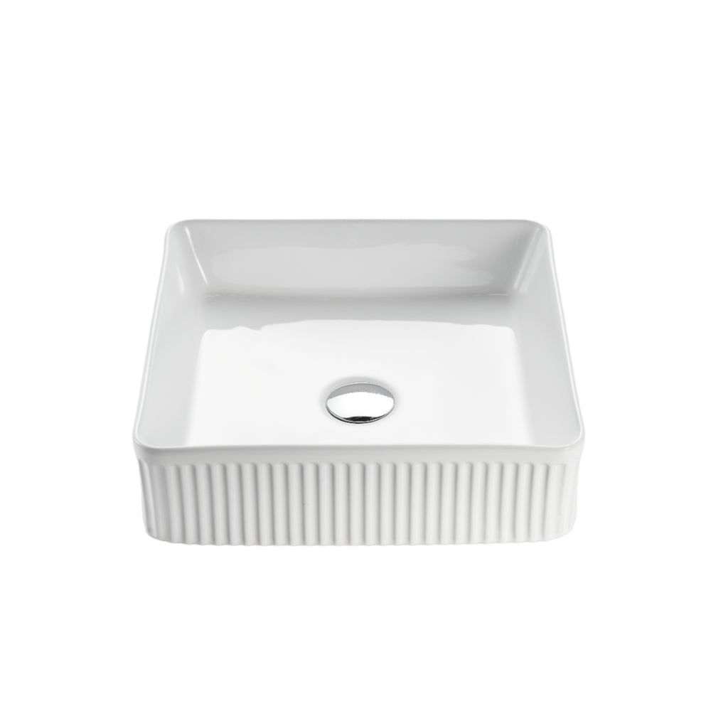 VITO ATHENA FLUTED SQUARE ABOVE COUNTER BASIN GLOSS WHITE 400MM