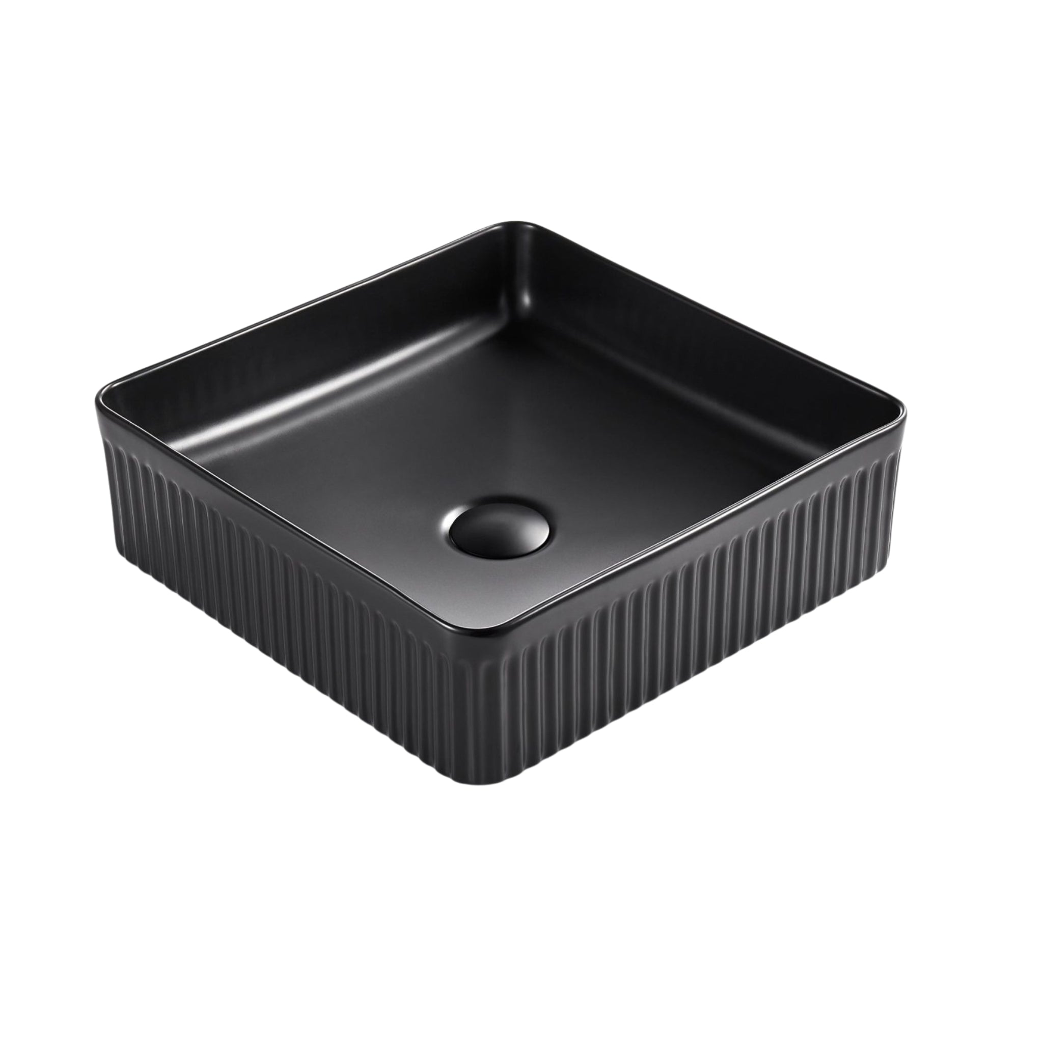 VITO ATHENA FLUTED SQUARE ABOVE COUNTER BASIN MATTE BLACK 400MM