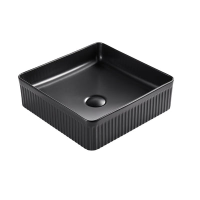 VITO ATHENA FLUTED SQUARE ABOVE COUNTER BASIN MATTE BLACK 400MM