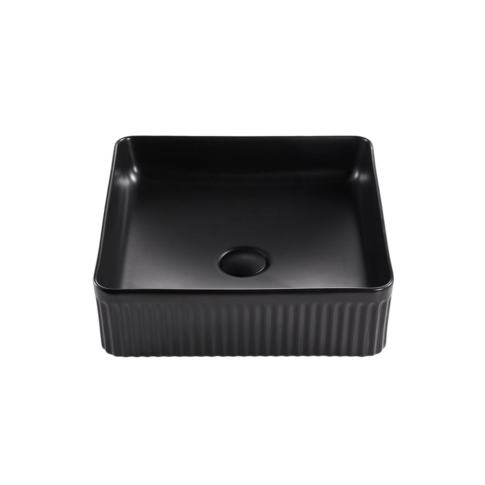 VITO ATHENA FLUTED SQUARE ABOVE COUNTER BASIN MATTE BLACK 400MM