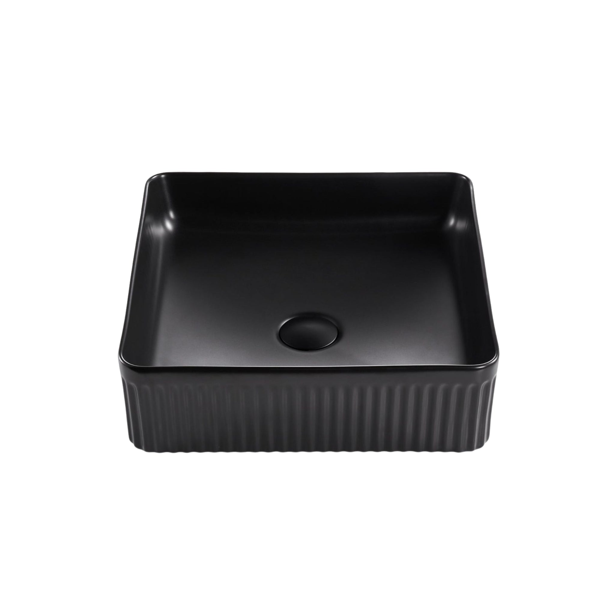 VITO ATHENA FLUTED SQUARE ABOVE COUNTER BASIN MATTE BLACK 400MM