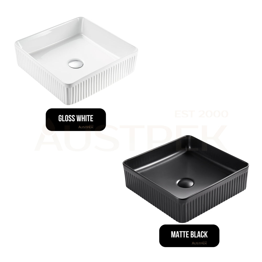 VITO ATHENA FLUTED SQUARE ABOVE COUNTER BASIN MATTE BLACK 400MM