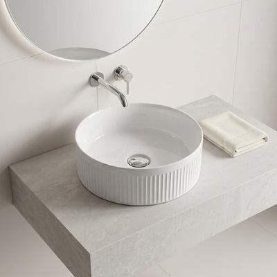 VITO ATHENA FLUTED ROUND ABOVE COUNTER BASIN GLOSS WHITE 410MM