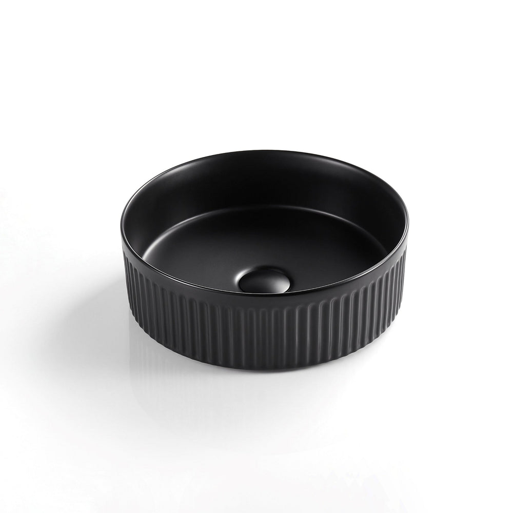 VITO ATHENA FLUTED ROUND ABOVE COUNTER BASIN MATTE BLACK 410MM