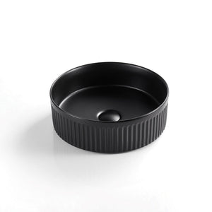 VITO ATHENA FLUTED ROUND ABOVE COUNTER BASIN MATTE BLACK 410MM