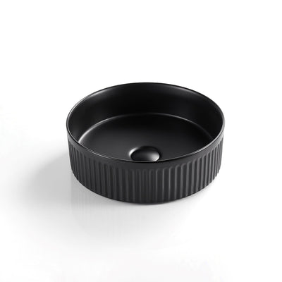 VITO ATHENA FLUTED ROUND ABOVE COUNTER BASIN MATTE BLACK 410MM