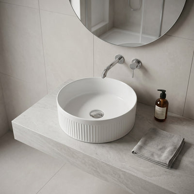 VITO ATHENA FLUTED ROUND ABOVE COUNTER BASIN MATTE WHITE 410MM