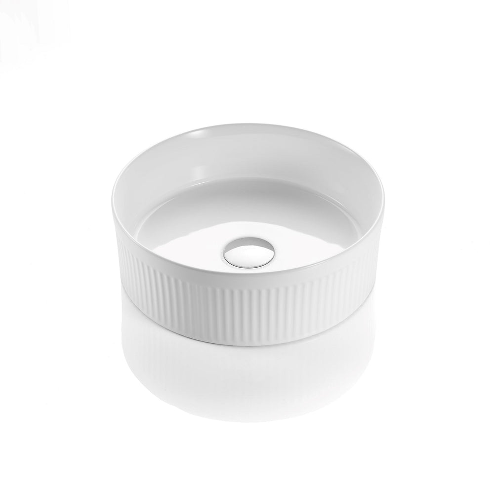 VITO ATHENA FLUTED ROUND ABOVE COUNTER BASIN MATTE WHITE 410MM
