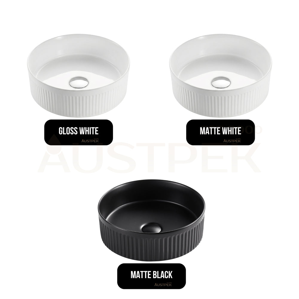 VITO ATHENA FLUTED ROUND ABOVE COUNTER BASIN MATTE BLACK 410MM