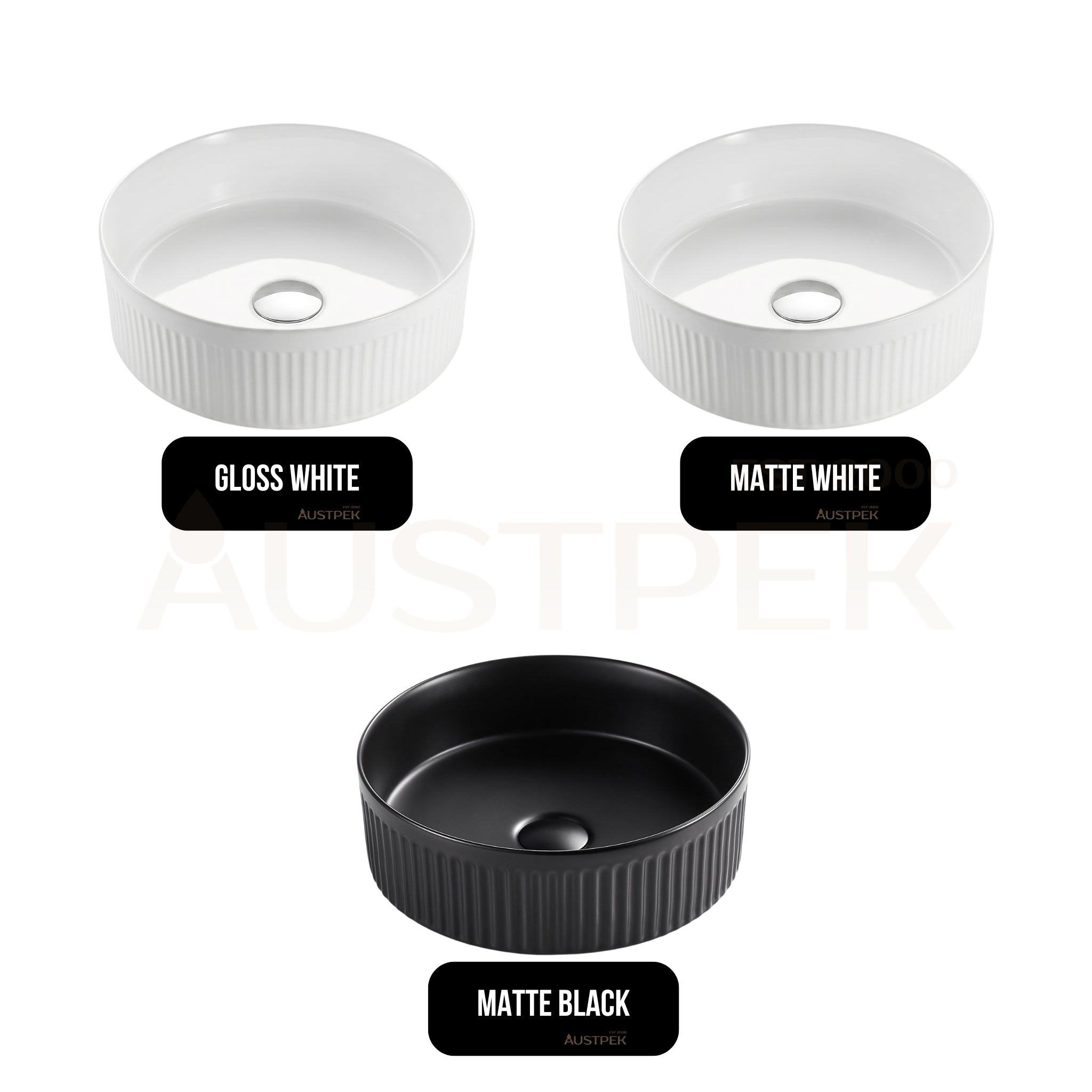 VITO ATHENA FLUTED ROUND ABOVE COUNTER BASIN MATTE WHITE 410MM