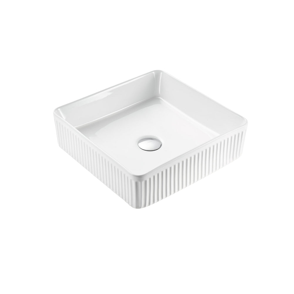 VITO ATHENA FLUTED SQUARE ABOVE COUNTER BASIN MATTE WHITE 415MM