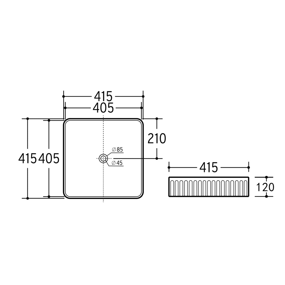 VITO ATHENA FLUTED SQUARE ABOVE COUNTER BASIN MATTE WHITE 415MM