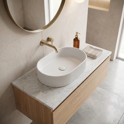 VITO ATHENA FLUTED PREMIUM CERAMIC ABOVE COUNTER BASIN MATTE WHITE 490MM