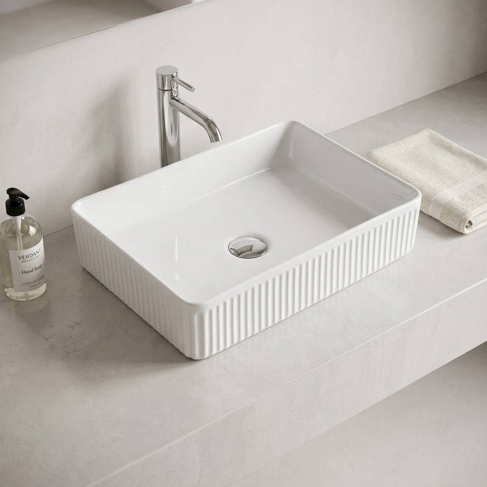 VITO ATHENA FLUTED ABOVE COUNTER BASIN GLOSS WHITE 500MM