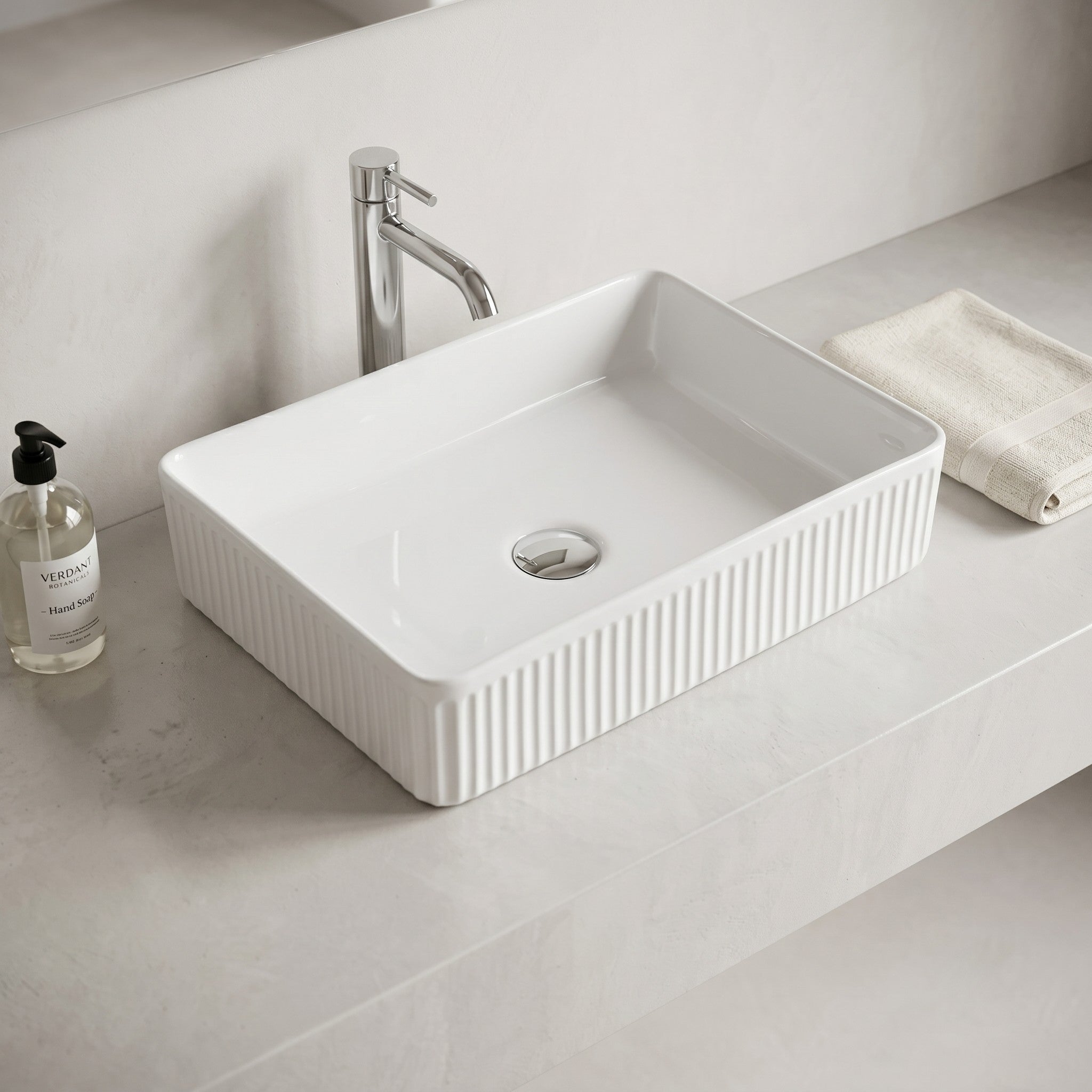 VITO ATHENA FLUTED ABOVE COUNTER BASIN GLOSS WHITE 500MM