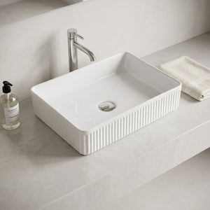 VITO ATHENA FLUTED ABOVE COUNTER BASIN GLOSS WHITE 500MM