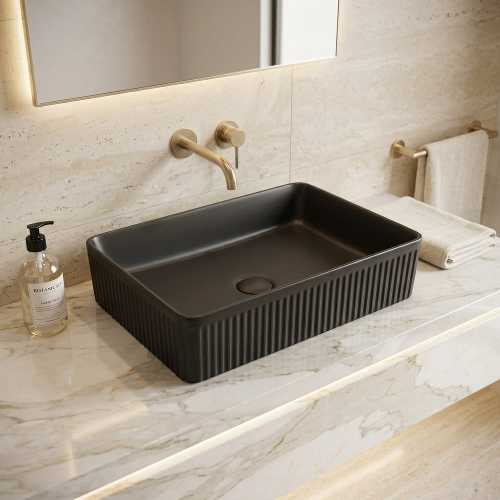 VITO ATHENA FLUTED ABOVE COUNTER BASIN MATTE BLACK 500MM