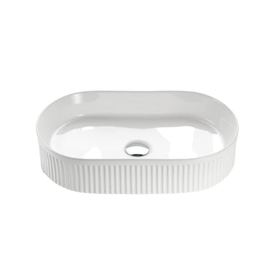 VITO ATHENA FLUTED PREMIUM CERAMIC ABOVE COUNTER BASIN GLOSS WHITE 590MM