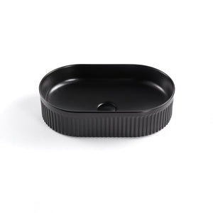 VITO ATHENA FLUTED PREMIUM CERAMIC ABOVE COUNTER BASIN MATTE BLACK 590MM