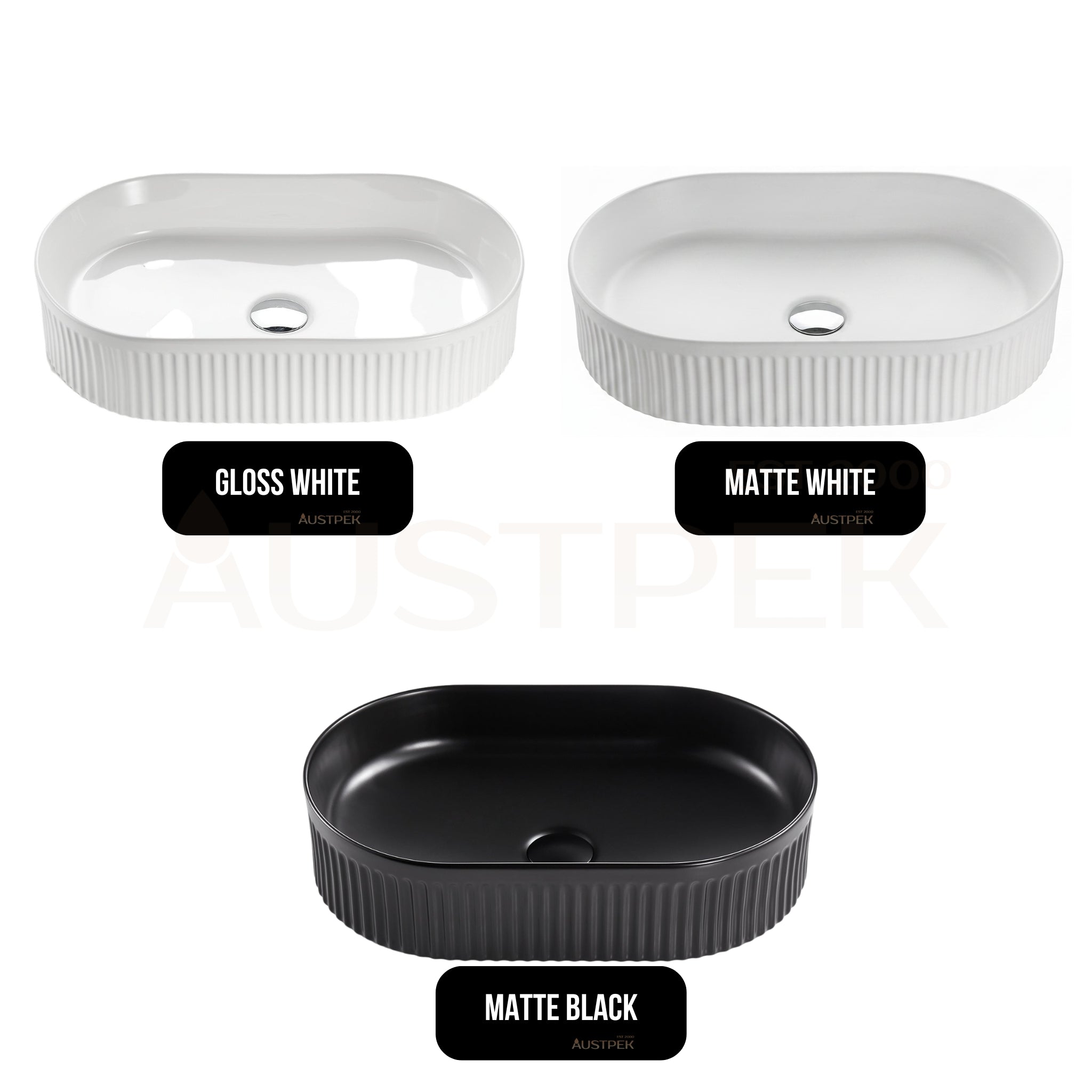 VITO ATHENA FLUTED PREMIUM CERAMIC ABOVE COUNTER BASIN MATTE BLACK 590MM