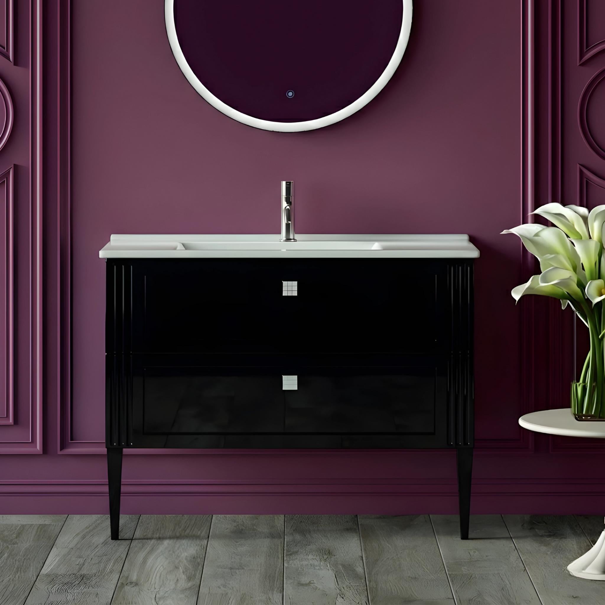 BELBAGNO ATRIA DE LUXE GLOSS BLACK 1000MM SINGLE BOWL BACK TO WALL FLOOR STANDING VANITY