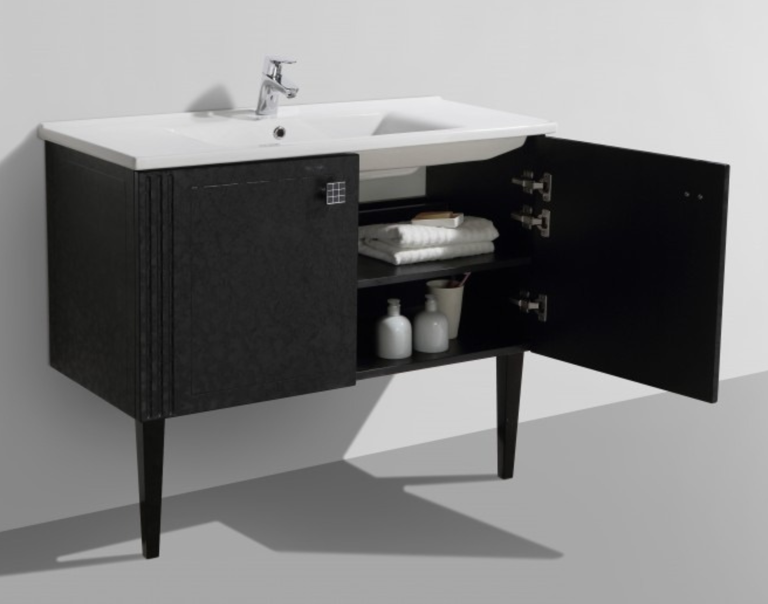 BEL BAGNO ATRIA NEO BLACK PATTERN 850MM SINGLE BOWL BACK TO WALL VANITY AND BASIN