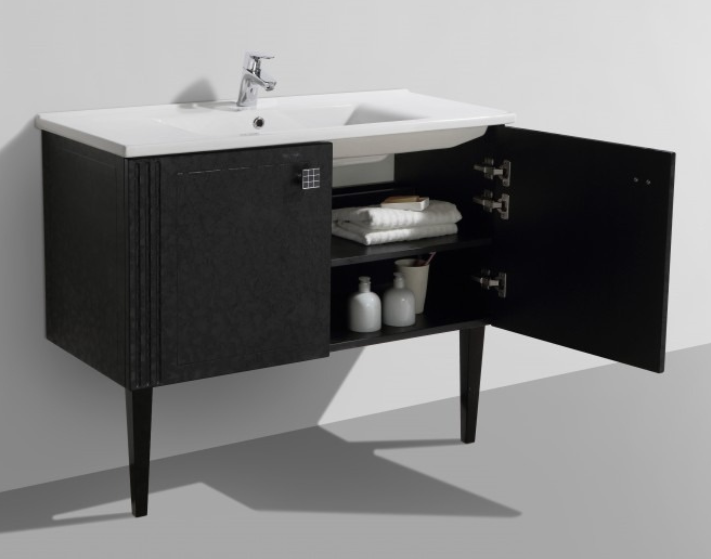 BEL BAGNO ATRIA NEO BLACK PATTERN 850MM SINGLE BOWL FREESTANDING VANITY AND BASIN