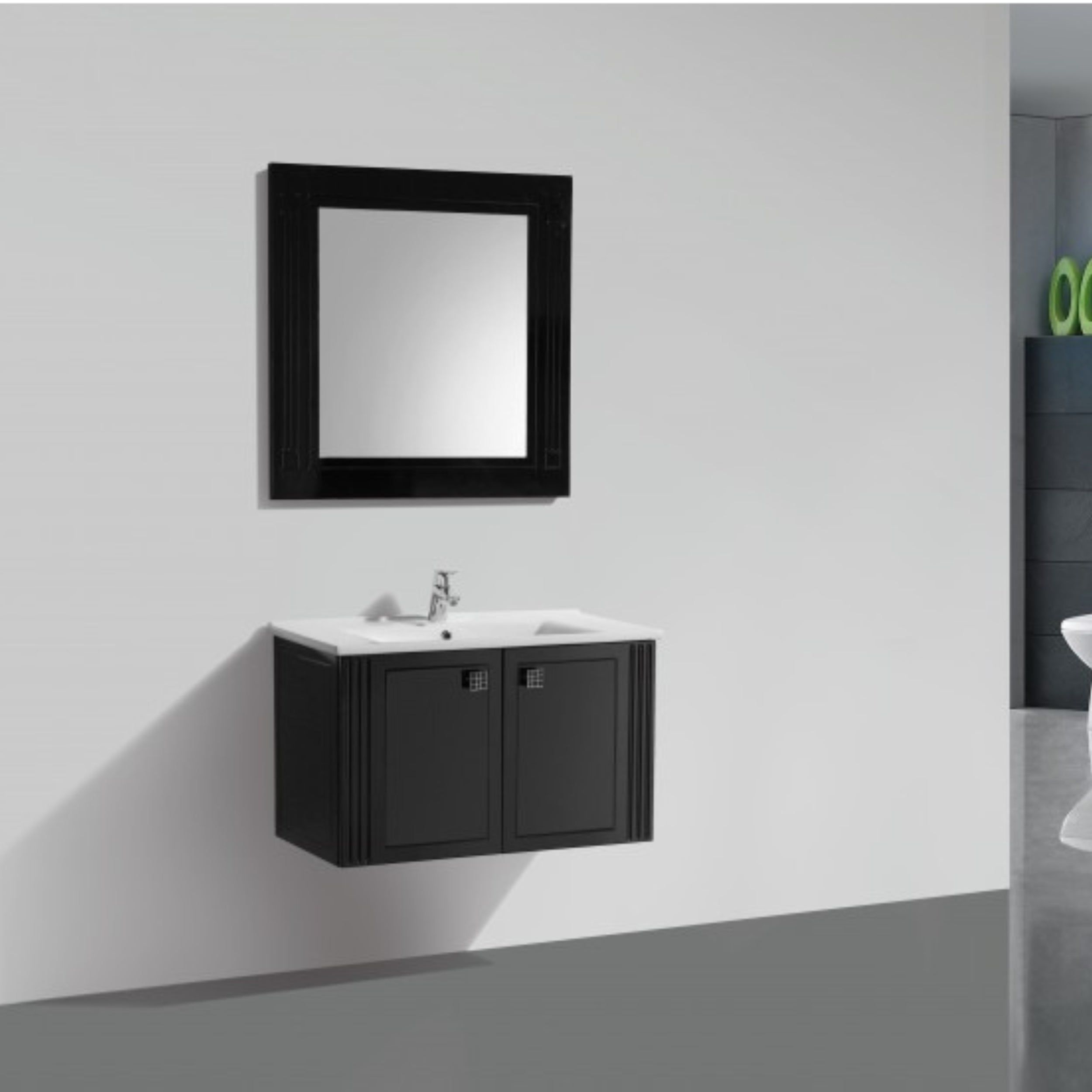 BEL BAGNO ATRIA NEO BLACK PATTERN 850MM SINGLE BOWL WALL HUNG VANITY AND BASIN