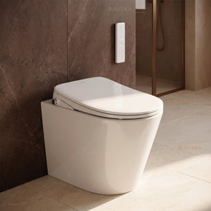 ATTICA GAIA BIDET W/ REMOTE CONTROL AND INSPIRE ALZANO RIMLESS WALL FACED TOILET PACKAGE D-SHAPE GLOSS WHITE