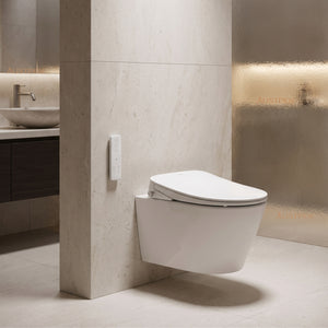 ATTICA GAIA BIDET W/ REMOTE CONTROL AND INSPIRE ALZANO RIMLESS WALL HUNG TOILET PACKAGE D-SHAPE GLOSS WHITE