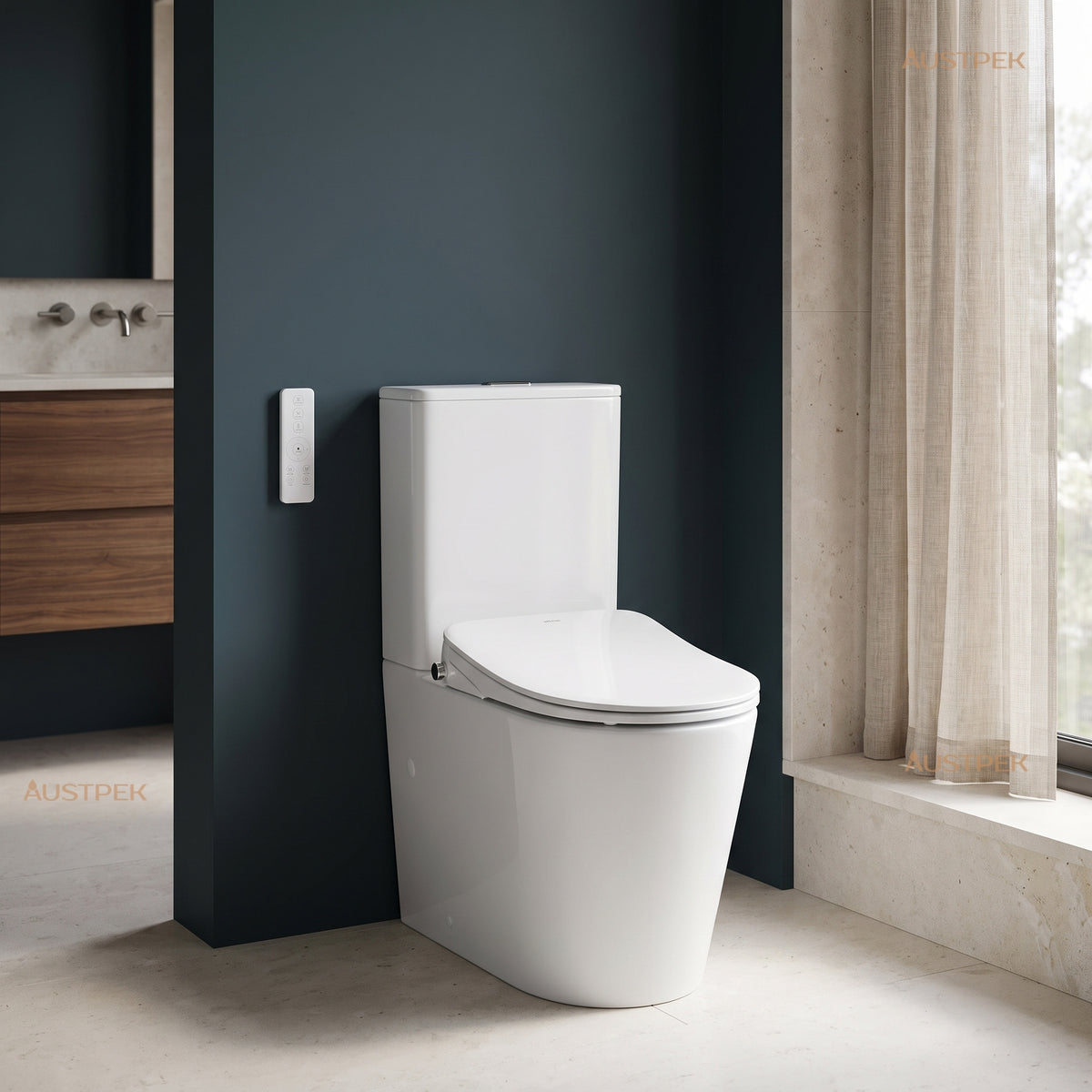 ATTICA GAIA BIDET W/ REMOTE CONTROL AND INSPIRE RADIANT RIMLESS BTW TOILET PACKAGE D-SHAPE GLOSS WHITE