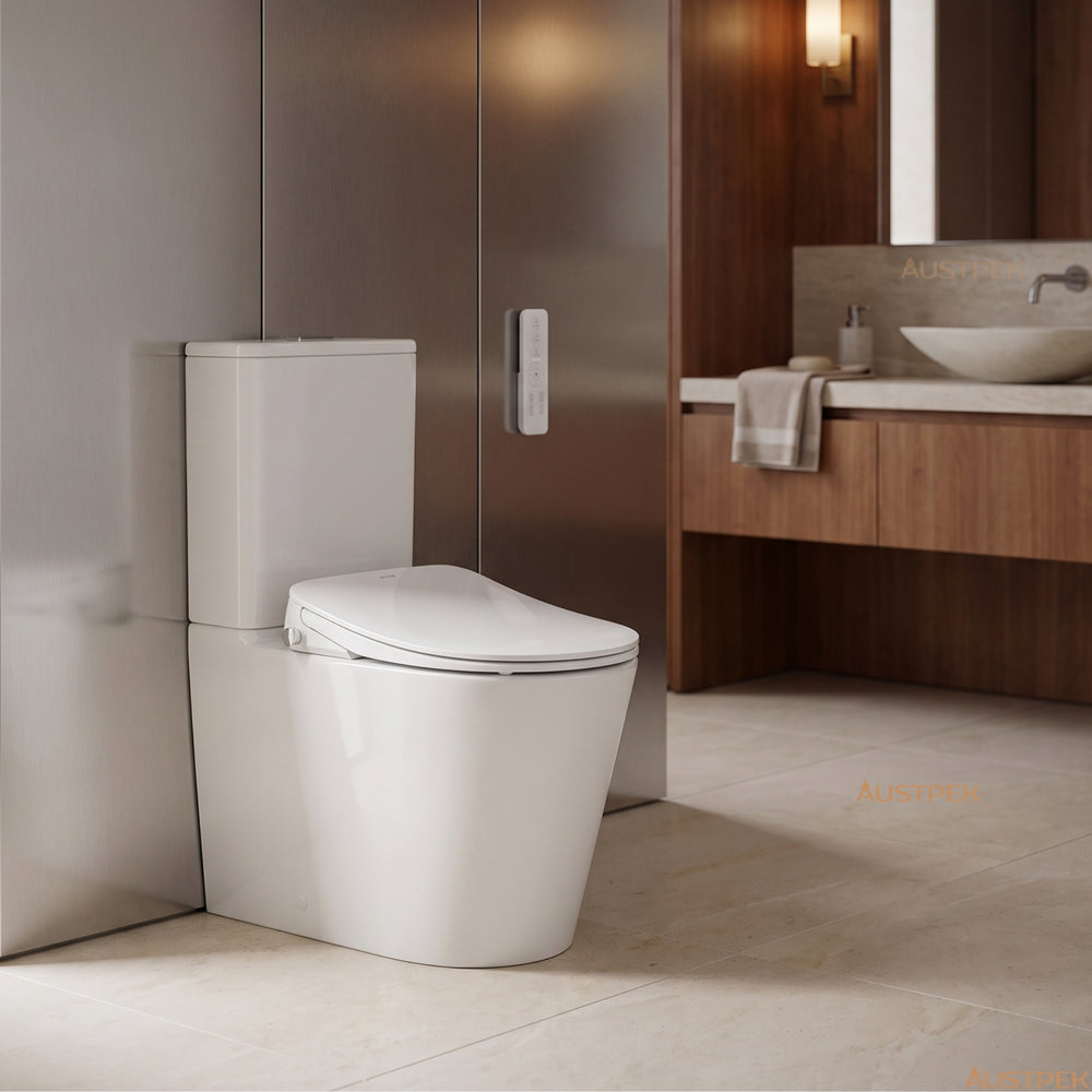 ATTICA GAIA BIDET W/ REMOTE CONTROL AND INSPIRE RADIANT RIMLESS BTW TOILET PACKAGE D-SHAPE GLOSS WHITE