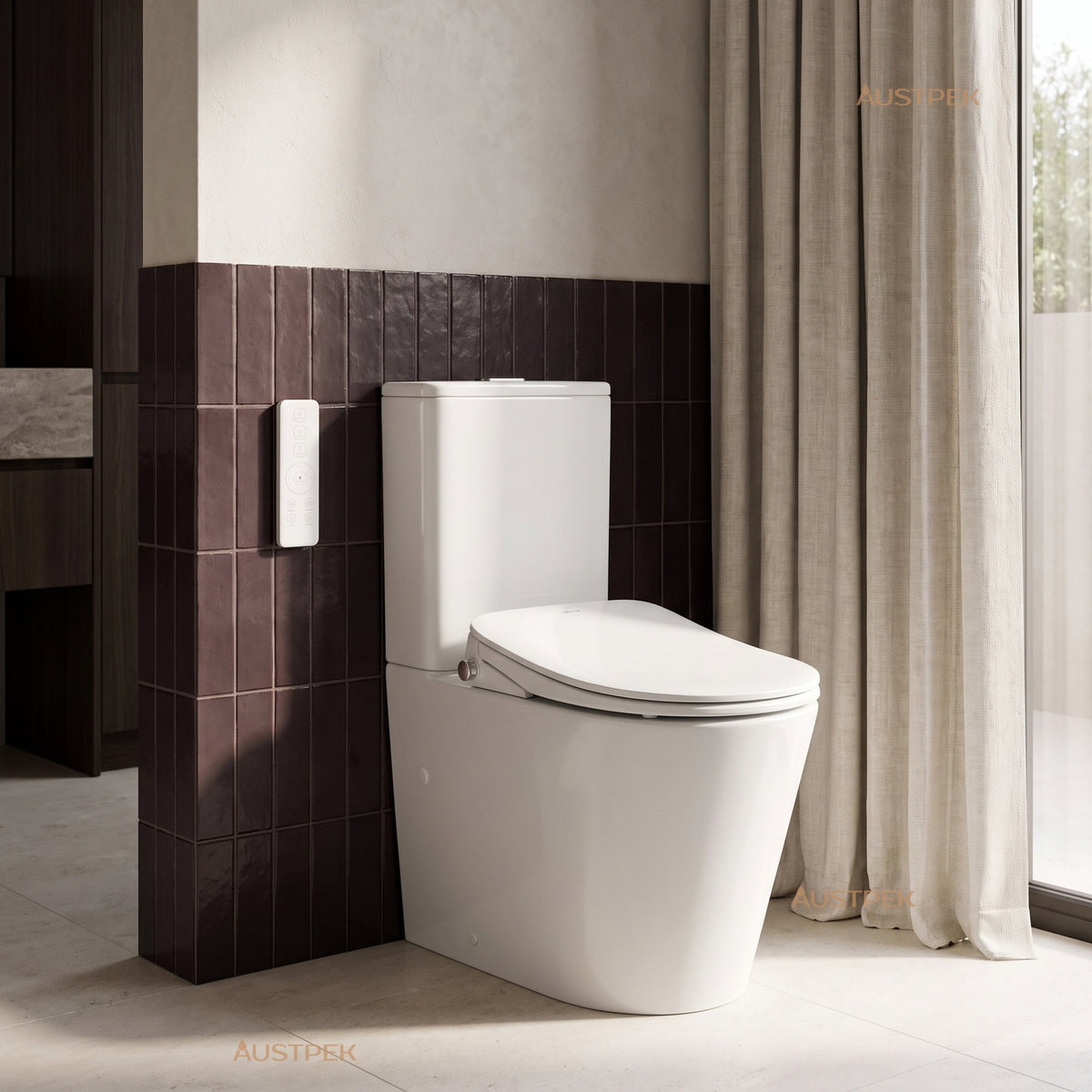 ATTICA GAIA BIDET W/ REMOTE CONTROL AND INSPIRE RADIANT RIMLESS BTW TOILET PACKAGE D-SHAPE GLOSS WHITE