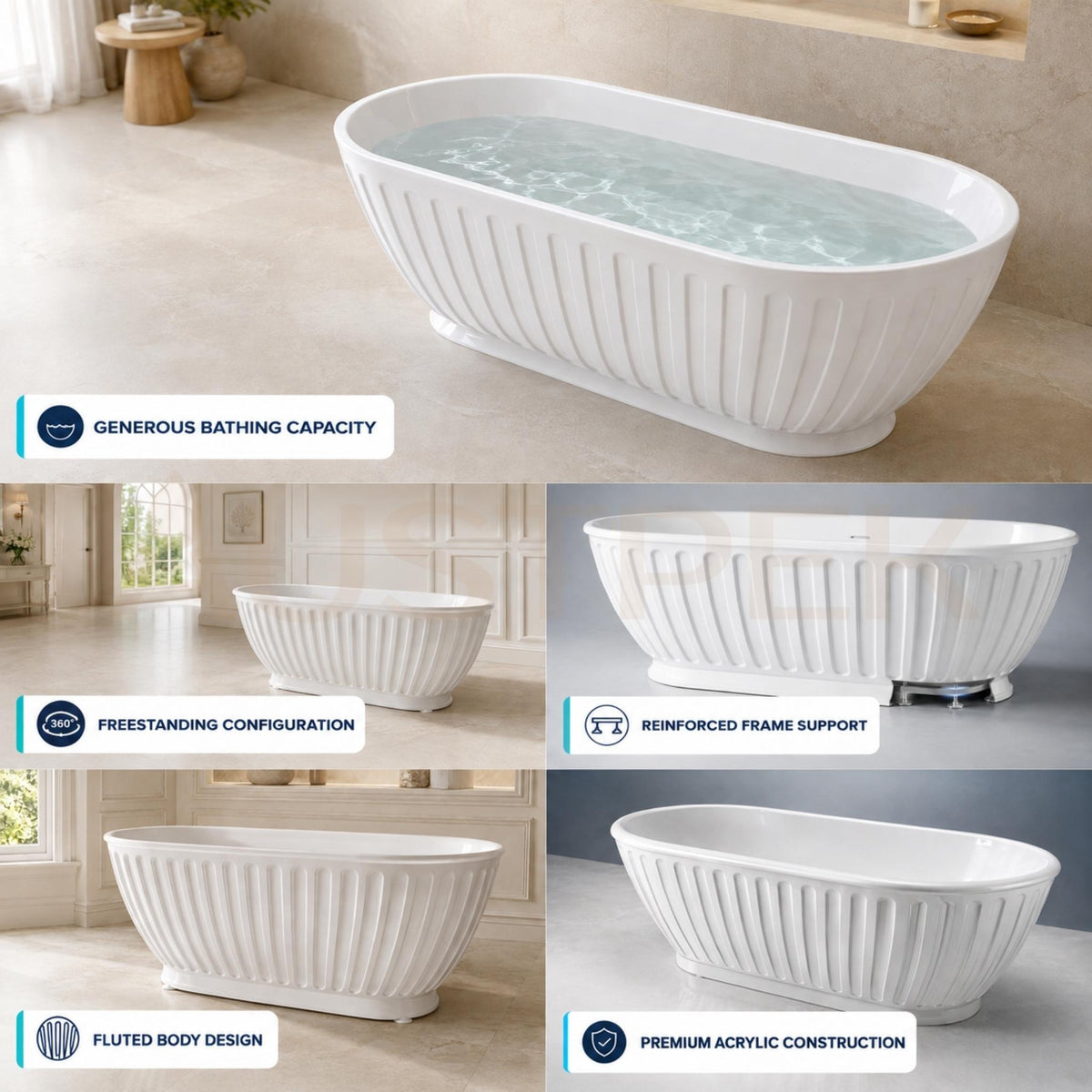 ATTICA KENSINGTON FREESTANDING BATH MATTE WHITE (AVAILABLE IN 1500MM AND 1700MM)