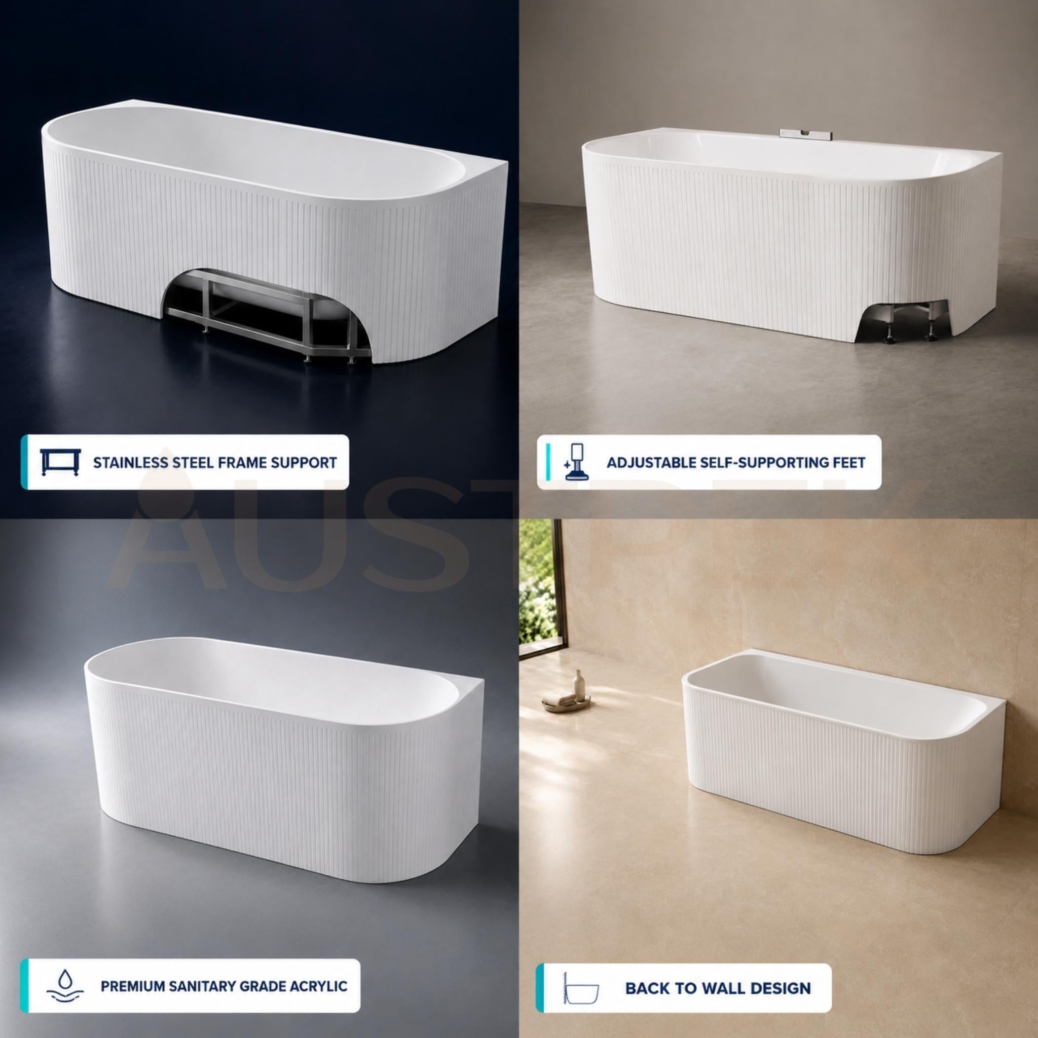 ATTICA NOOSA BACK TO WALL CORNER BATHTUB MATTE WHITE (AVAILABLE IN 1500MM AND 1700MM)