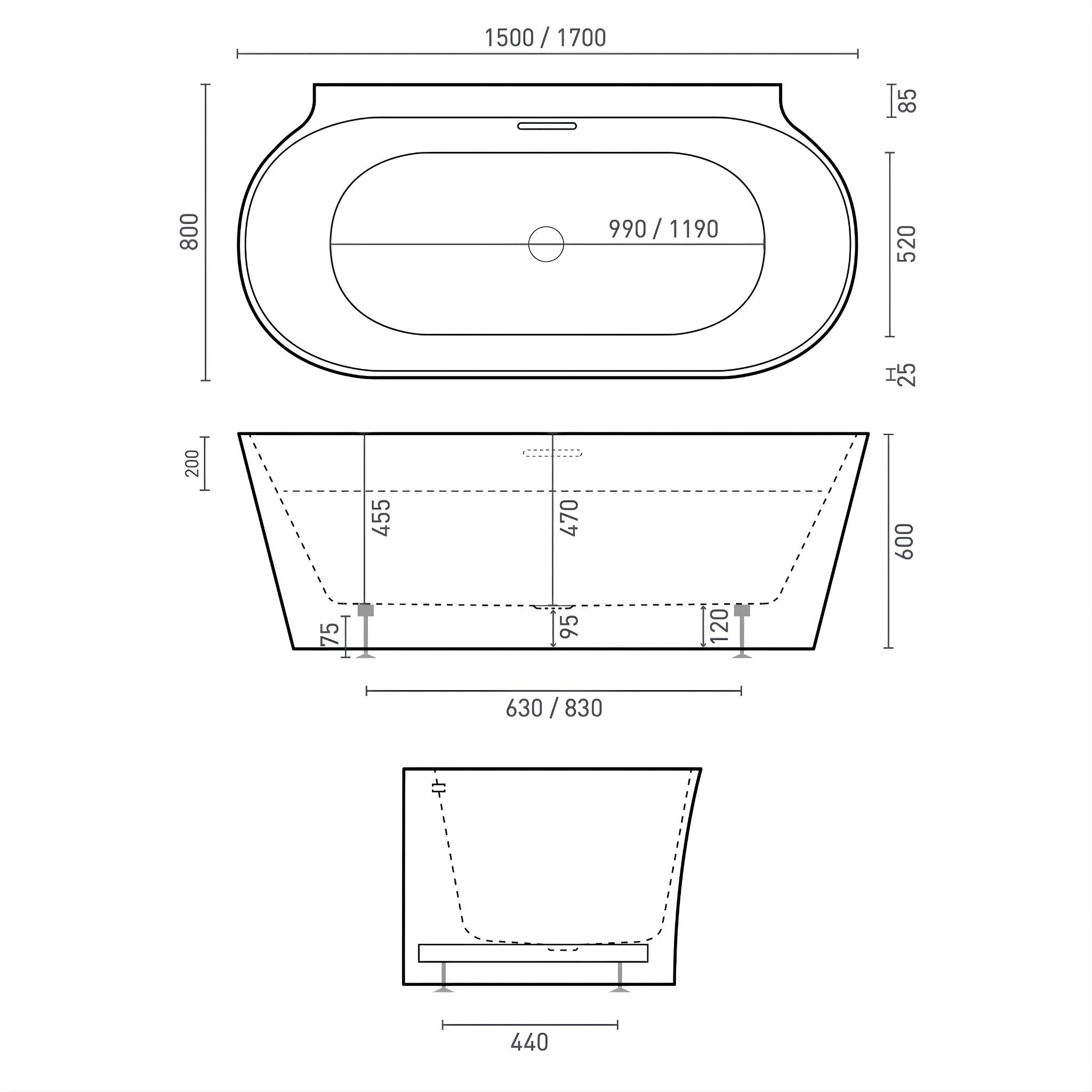 DECINA AURORA BACK TO WALL FREESTANDING BATH WITH INTEGRATED OVERFLOW MATTE WHITE (AVAILABLE IN 1500MM AND 1700MM)