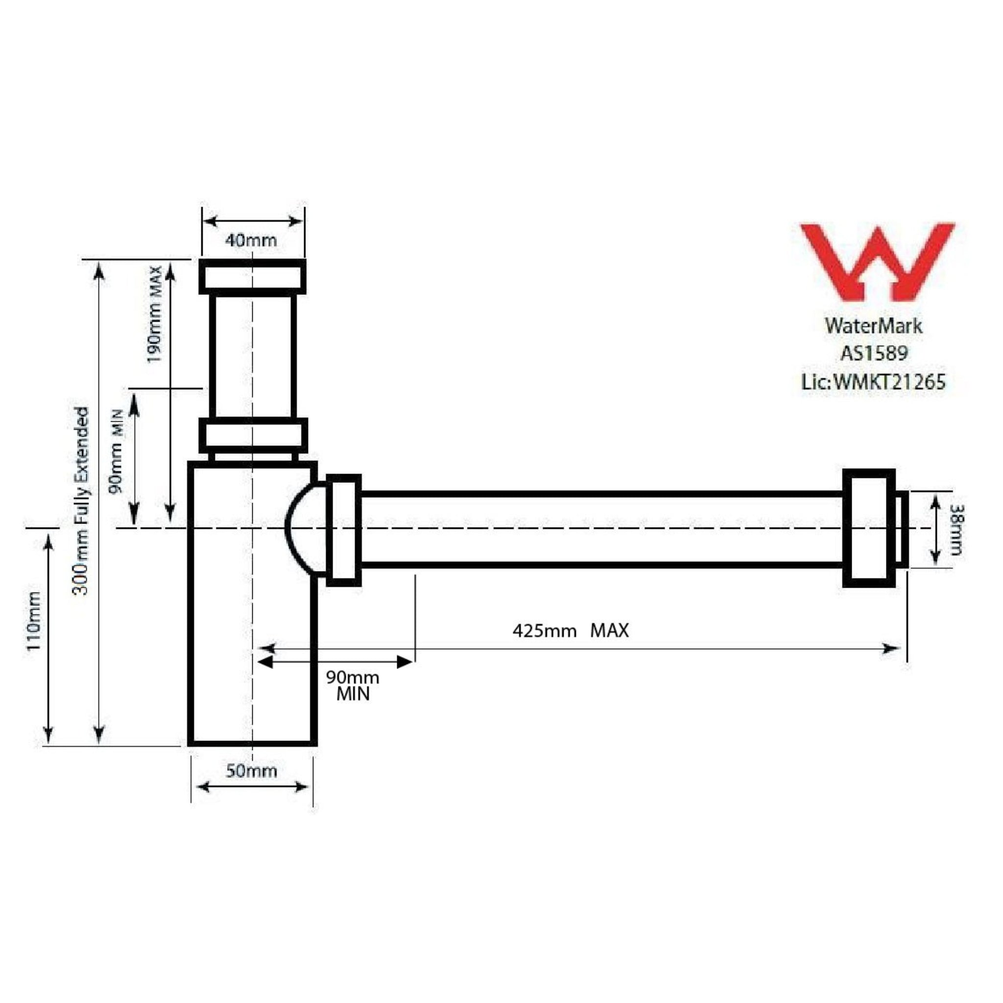 TURNER HASTINGS AURORA ADJUSTABLE BOTTLE P TRAP BRUSHED BRASS 40MM