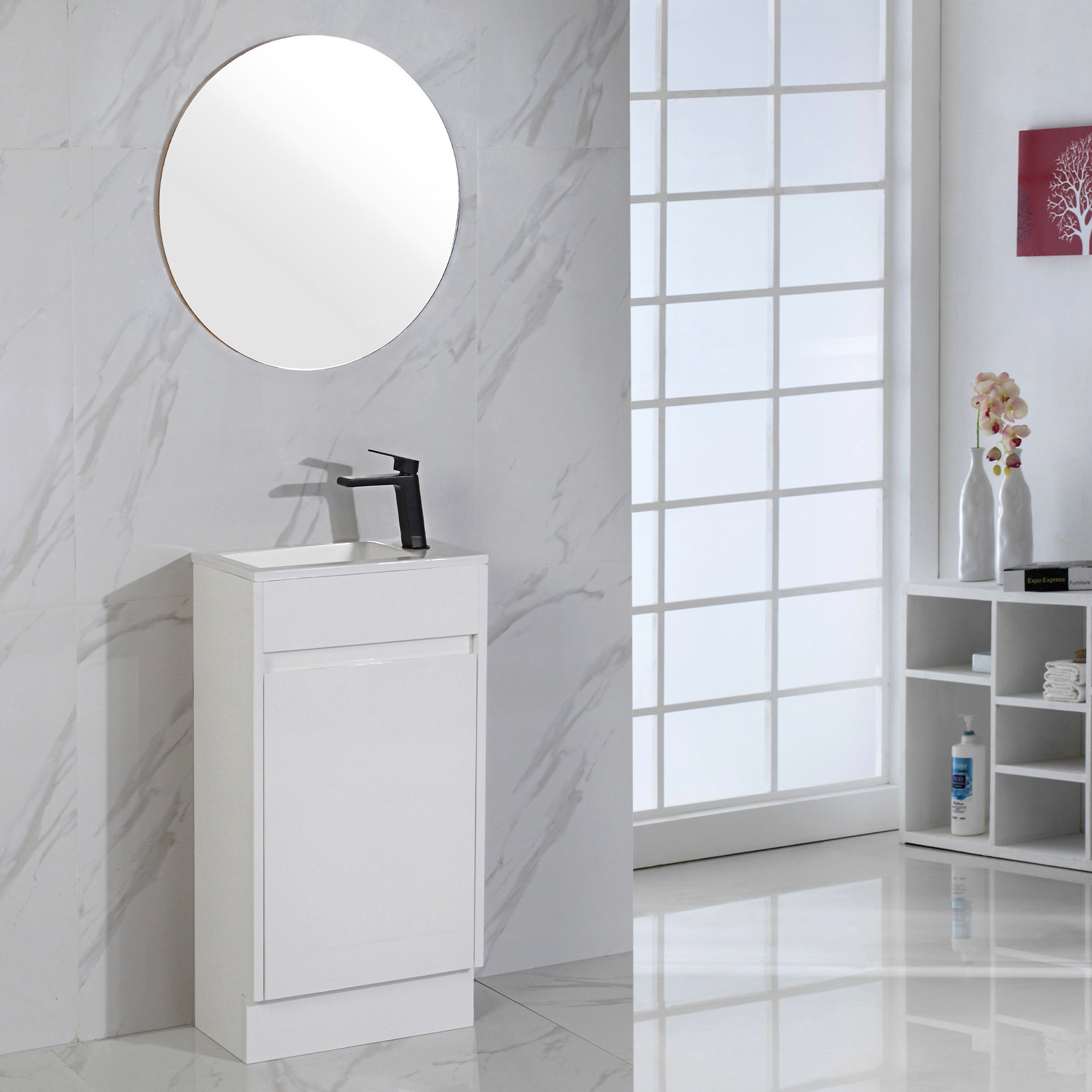 AULIC BRANT WHITE 450MM SPACE SAVING SINGLE BOWL FREE STANDING VANITY