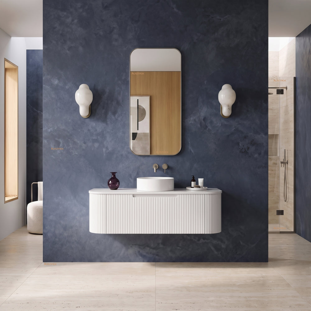 AULIC PETRA MARK II CURVED MATTE WHITE 1200MM SINGLE BOWL WALL HUNG VANITY